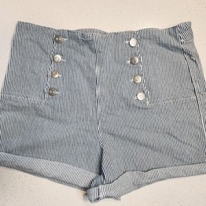 🍉 No Boundaires Button Sailor Shorts Blue White Striped 13